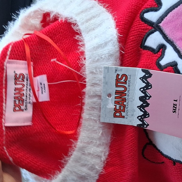 NWT Peanuts Red and Pink Be My Valentine Crew Neck Sweater Size Large - Picture 2 of 5